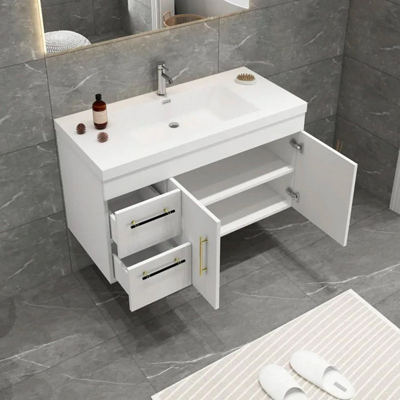 Ensemble de meuble-lavabo simple mural 42 po, Blanc brillant