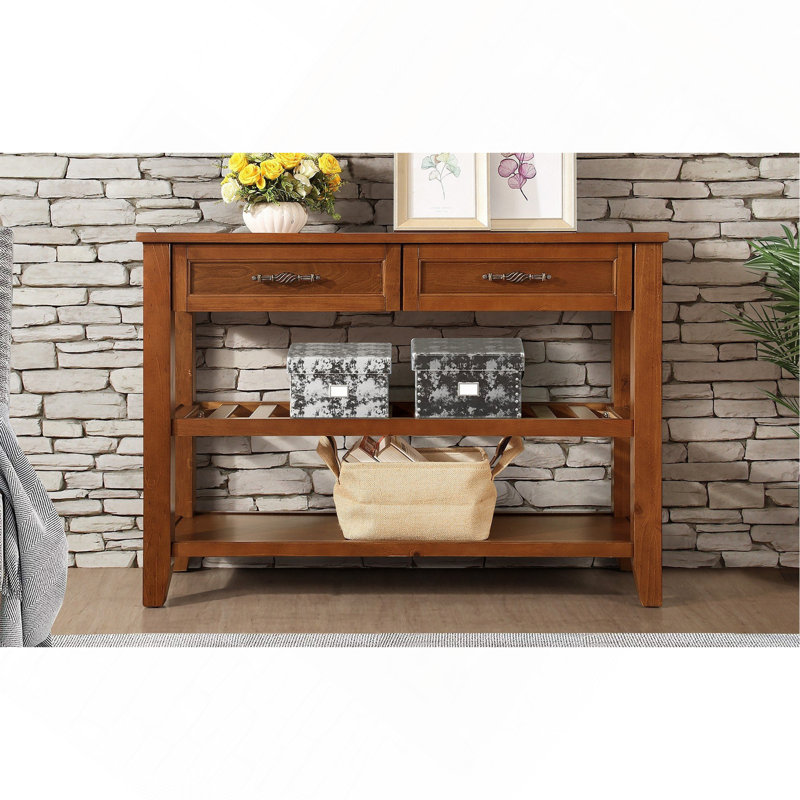Console Mid-Century en bois massif avec 2 tiroirs et 2 tablettes, buffet de 42 pouces pour le vestibule, le salon ou la salle à manger, brun | Idée de cadeau