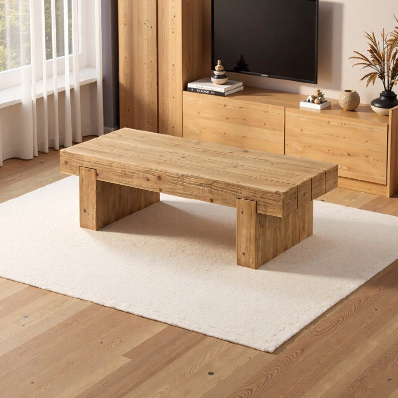Table basse 47,6 po en bois massif de style campagnard, table d'appoint rectangulaire rustique pour le salon ou le bureau personnel, finition en bois naturel