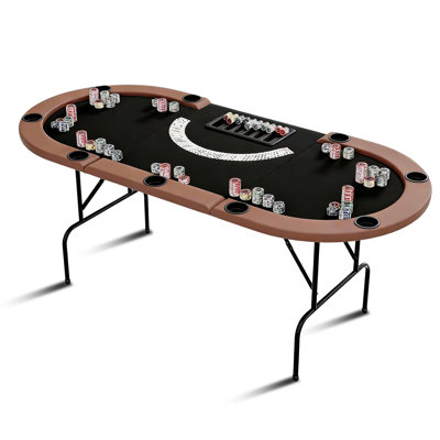 Oval Poker Table with Collapsible Legs, Poker Chips Tray, Padded Rails and Cup Holders