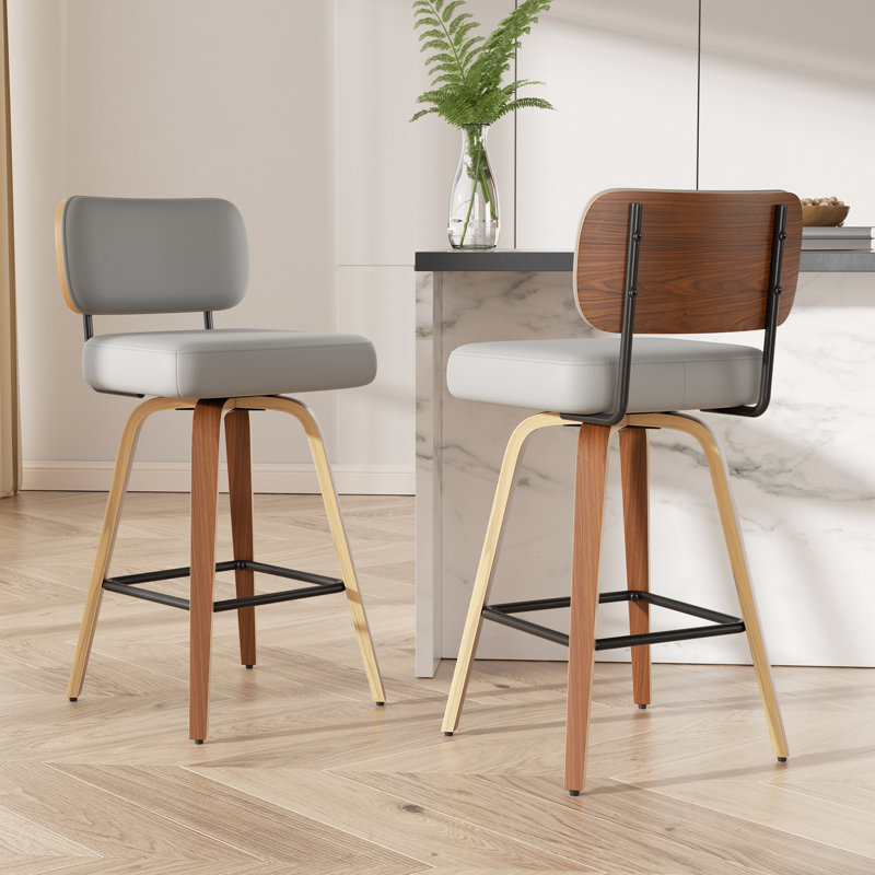 Tabouret pivotant rembourré à hauteur de bar, Gris clair