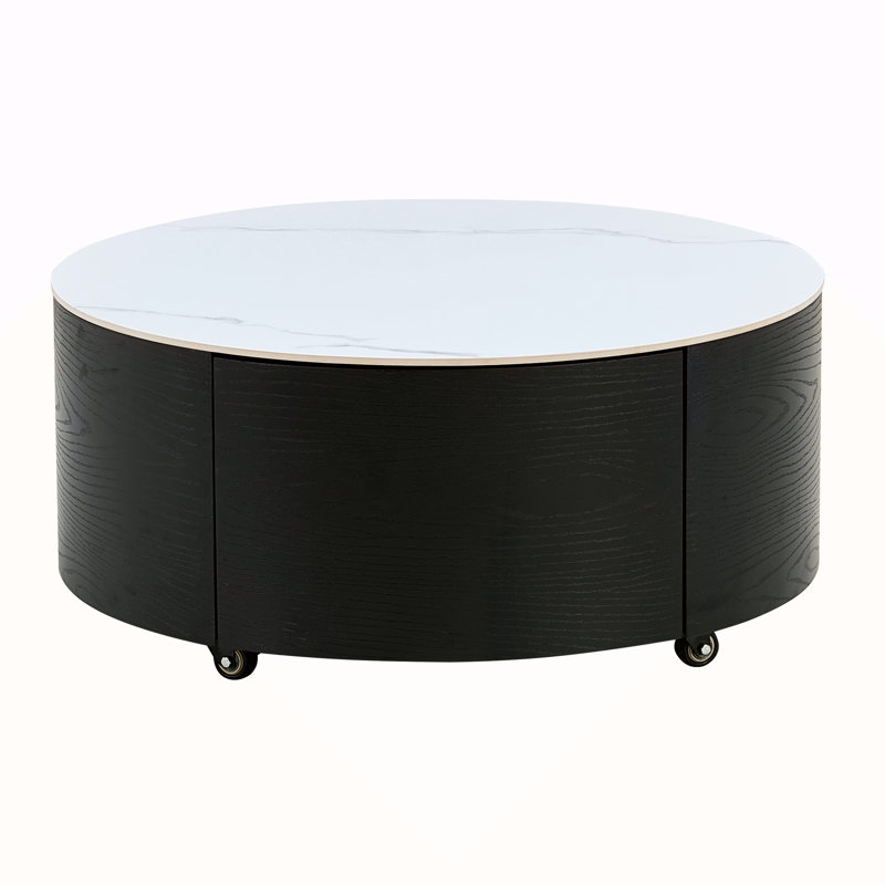 Table basse ronde moderne mobile avec roulettes, Noir