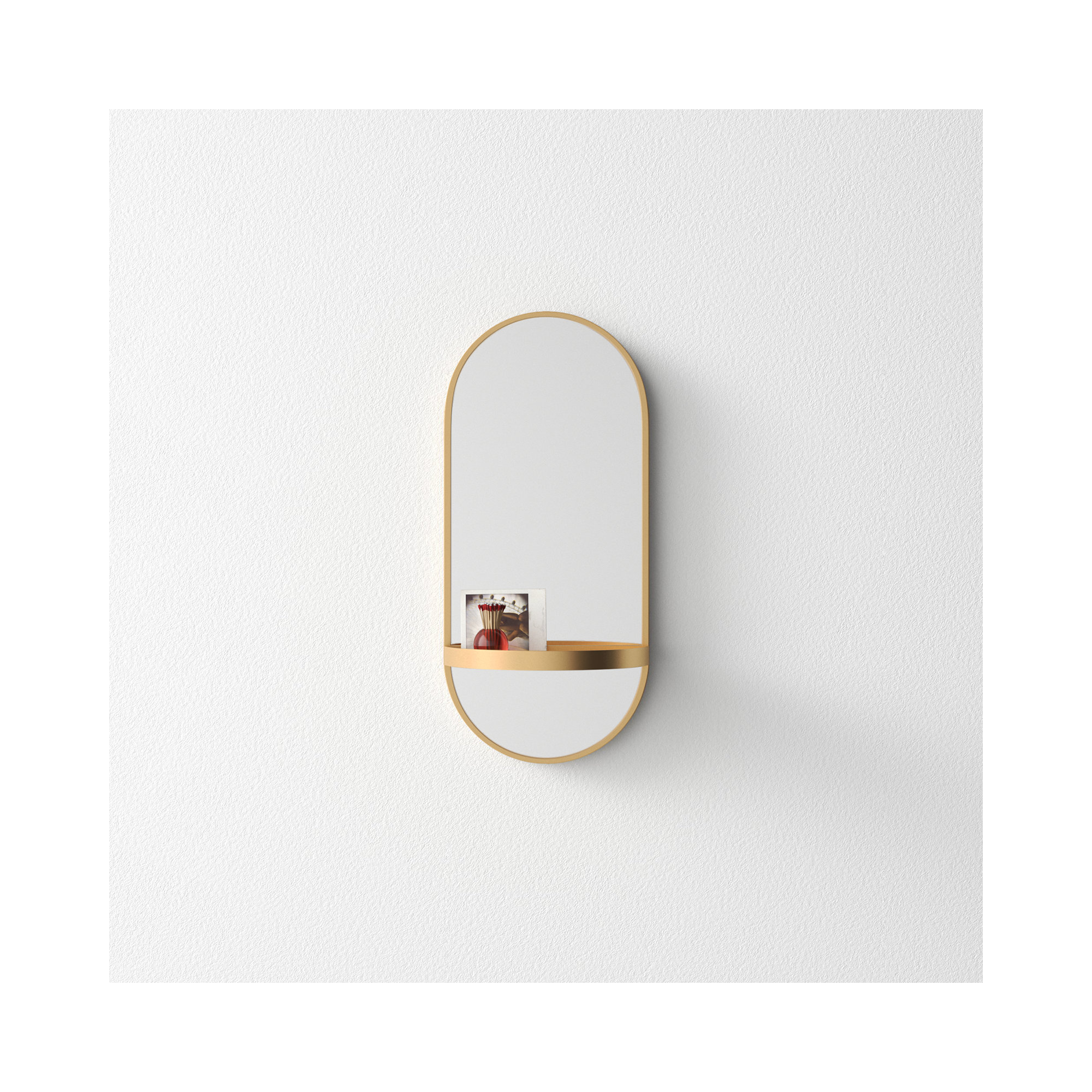 Lumi Metal Flat Mirror with Shelves, Gold, 24.25" H x 11 W