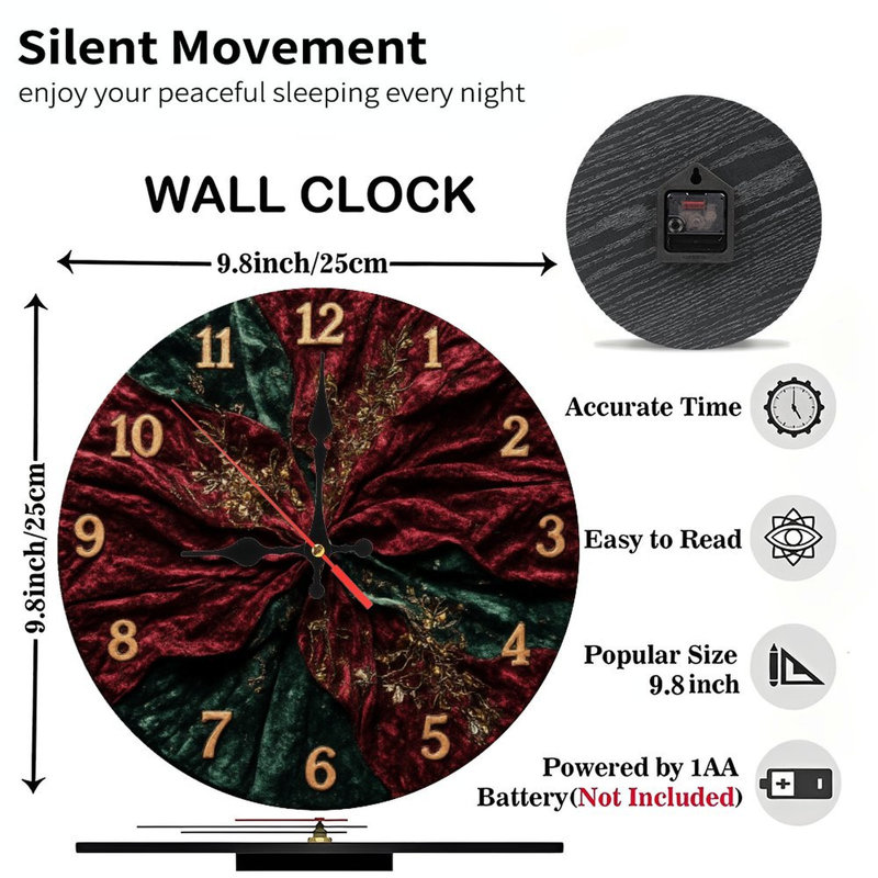 Horloge en velours rouge or vert