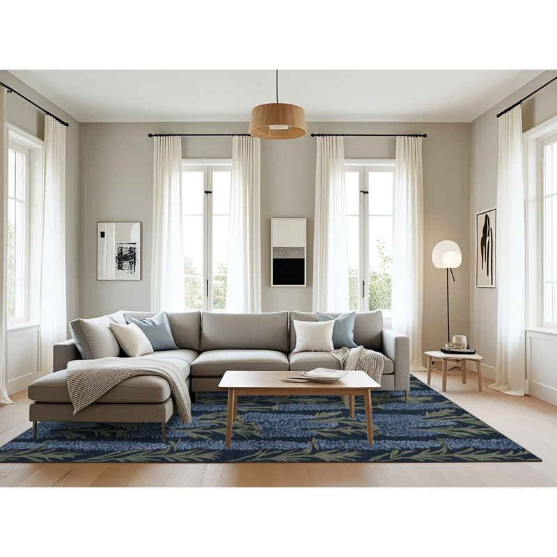 Tapis gris botanique lavable à la machine, Rectangle 8 pi x 10 pi