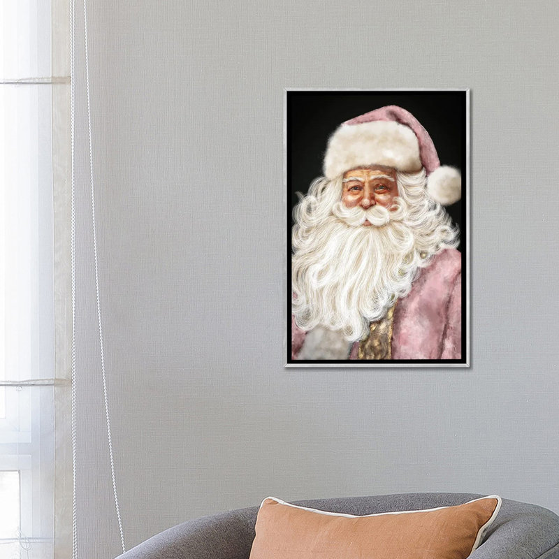 «Pink Santa», reproduction d'art murale , H 26 po x l 18 po, Impression encadrée sans passe-partout, Argent argent