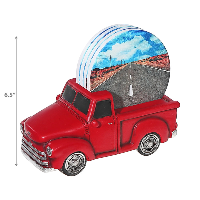 Ensemble de 4 sous-verres avec support de camion rouge