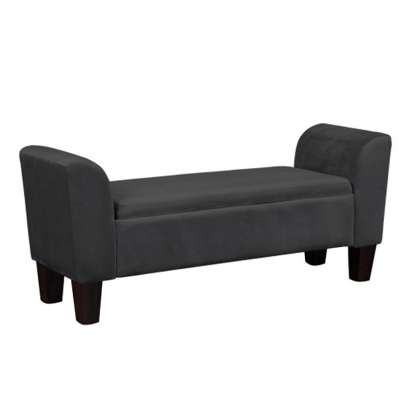 Ewelina Upholstered Velvet Flip Top Storage Bench with Arms, Black Velvet