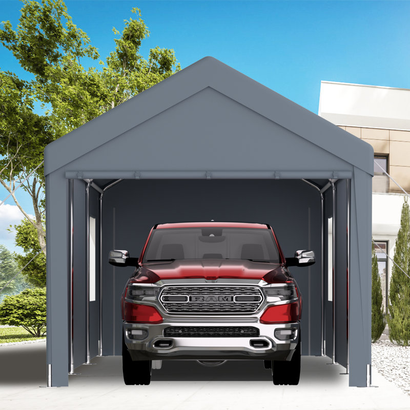 Heavy Duty Carport 10x20, With Canopy & 2 Doors, 4 Vent Windows, Grey For Outdoor Storage Cover Use