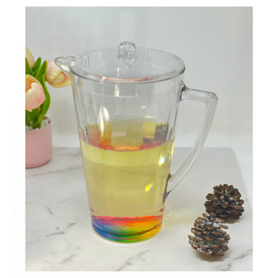 Pichet à eau 2,5 pintes avec couvercle, pichet en plastique incassable Rainbow Design, pichet à boisson, pichet à jus sans BPA
