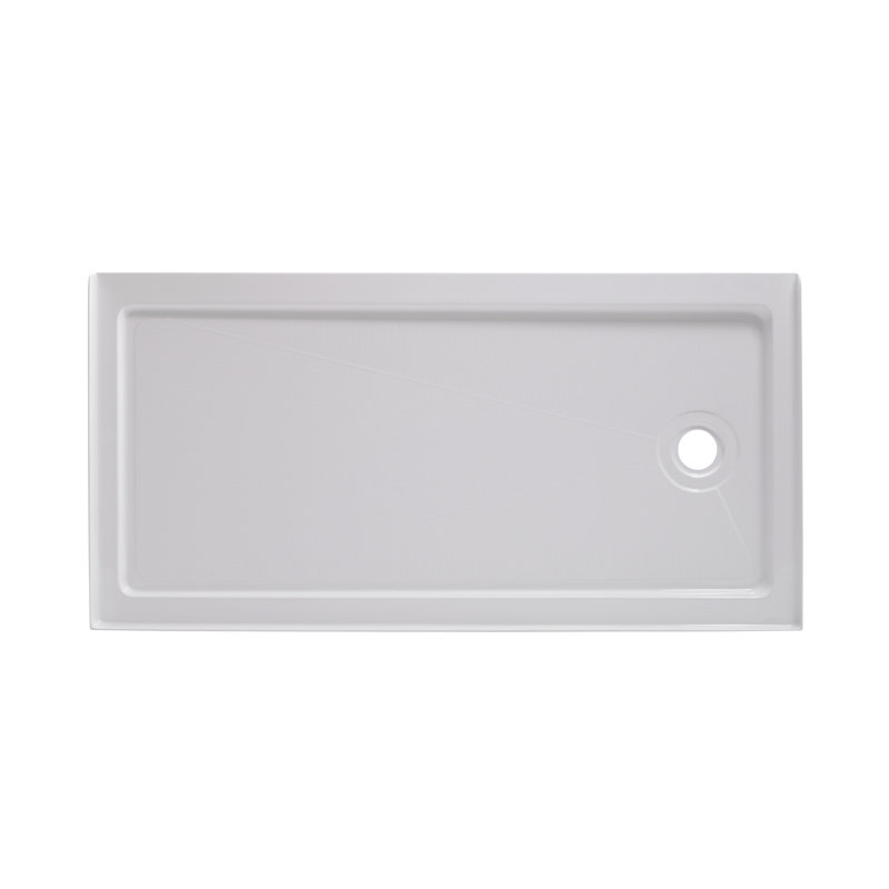60'' White Acrylic Rectangular Shower Base with Right Drain