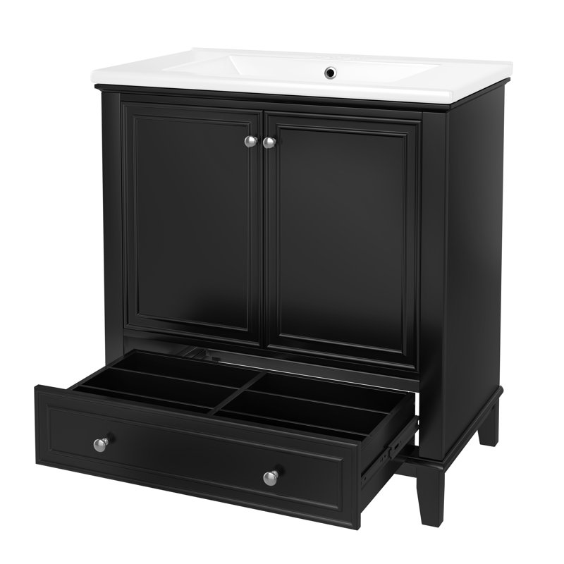 Meuble-lavabo 30 po avec comptoir en céramique, Noir