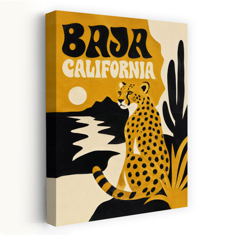 Baja California, guépard, rétro, rétro, plante de cactus, chat, paysage animalier, reproduction d'art mural, 60" H x 40" W