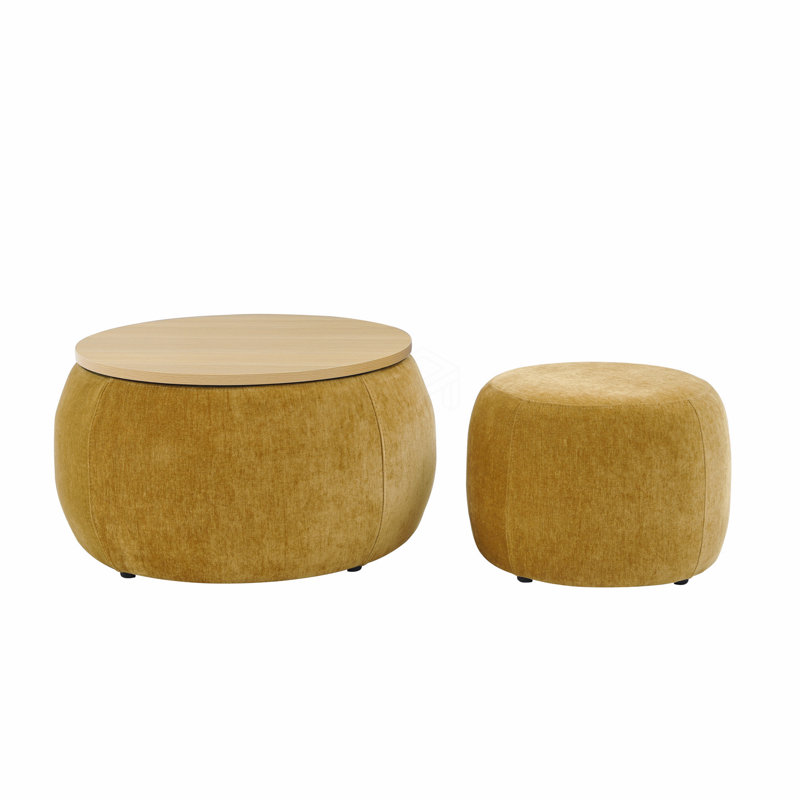 Repose-pieds rond avec rangement, fonction 2 en 1, table de bout avec repose-pieds, Jaune