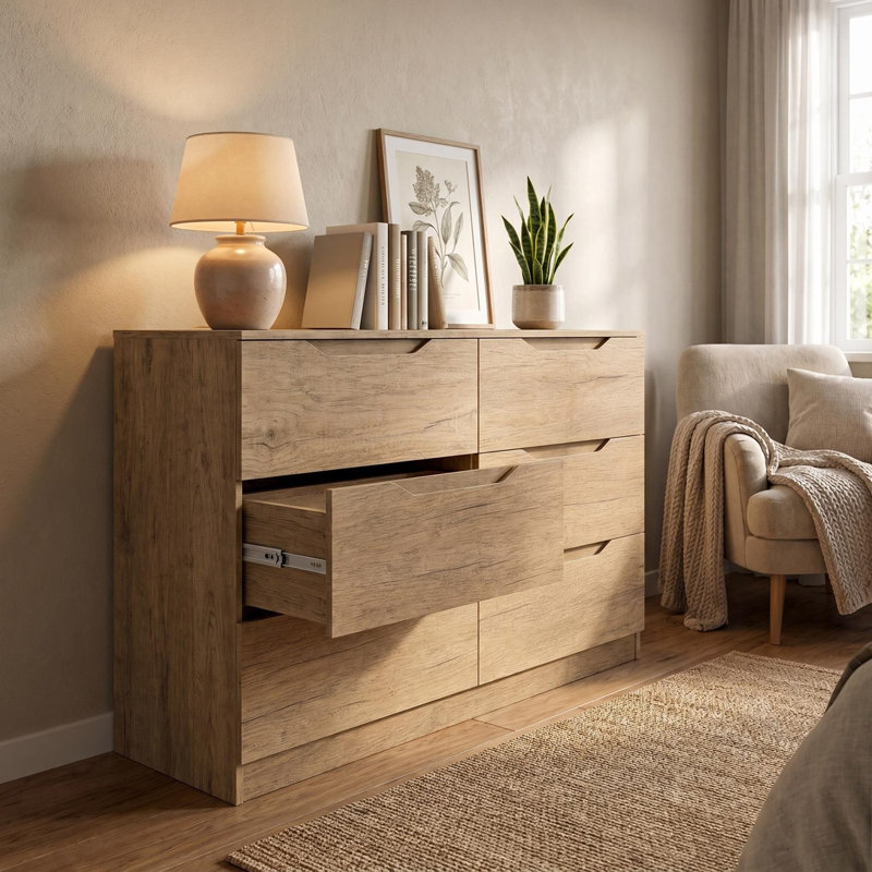 Solid Wood 110 cm W Chest of 6 Drawers