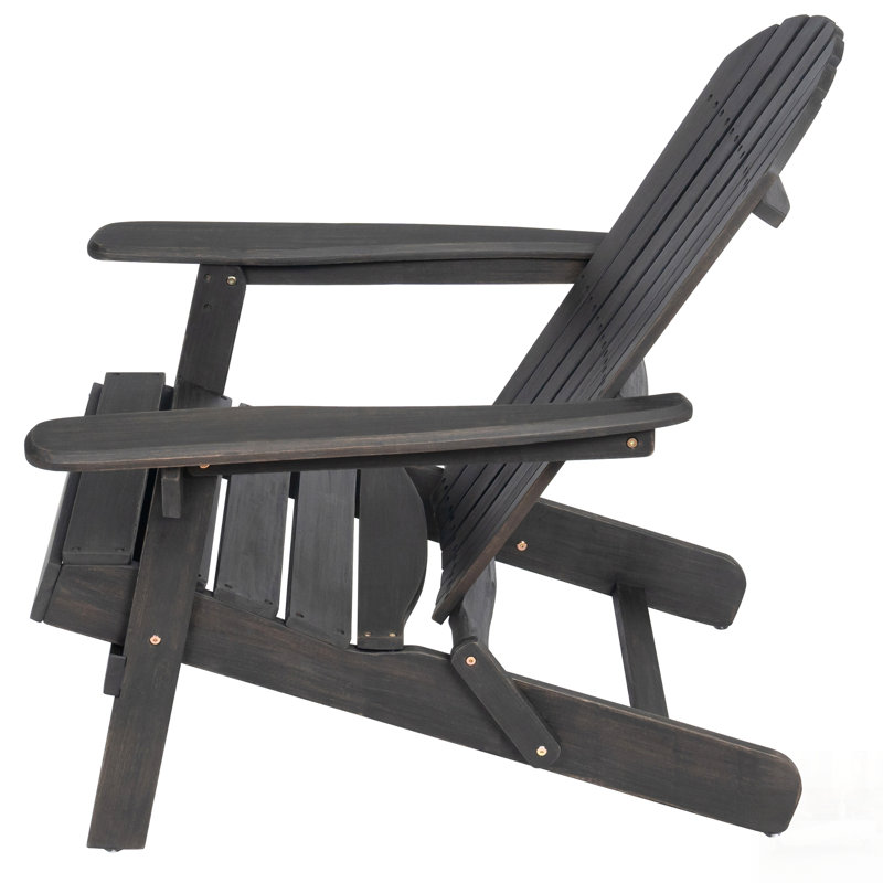 Folding Adirondack Chair With Slatted Back And Wide Armrests For Patio & Garden, Foldable Design In Dark Grey, Dark Gray