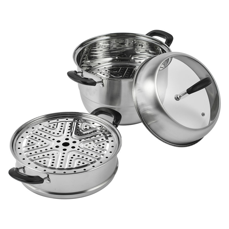 VEVOR 3-Tier Stainless Steel Steamer Pot with Tempered Glass Lid