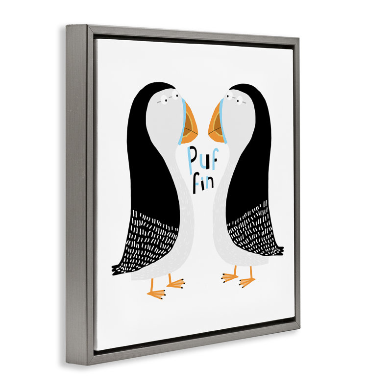 «Puffin Bird Duo» par Carla Daly, Encadré gris, H 25 po x l 25 po