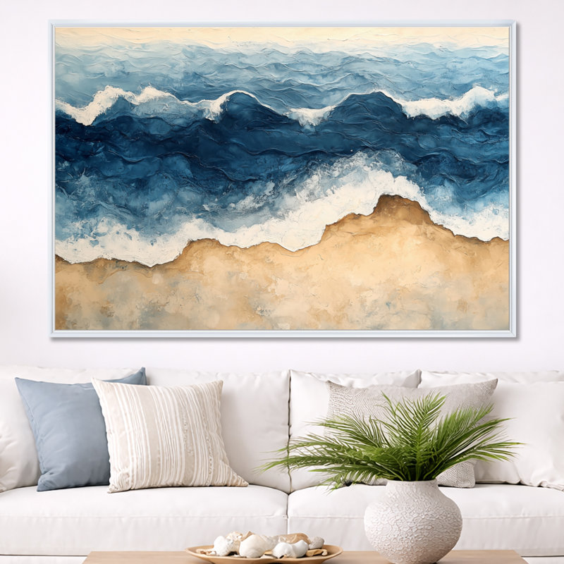 Art mural plage tropicale, vagues océaniques abstraites rencontrant la côte, toile ondulée océanique, H 40 po x l 60 po