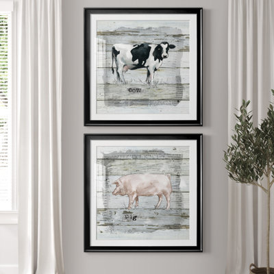 Farmhouse Collage Cow - ensemble de 2 reproductions d'art graphique