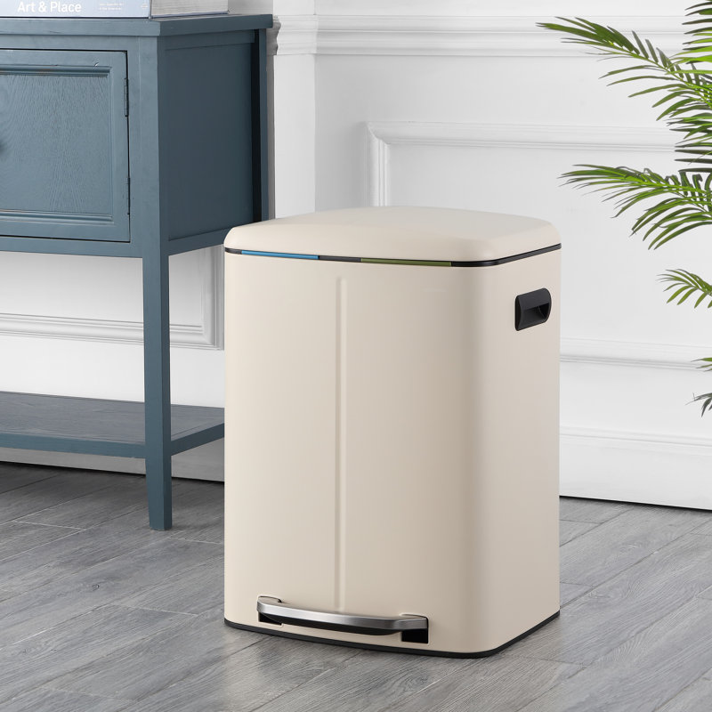 Step On Multi-Compartment Trash/Recycling Bins - 10.6 Gallons, Limestone Beige
