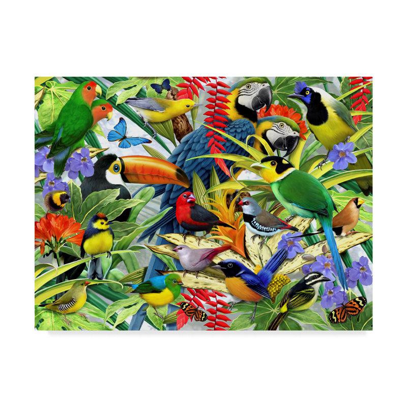 Vibrant Tropical Birds Print on Canvas, 20" x 15"