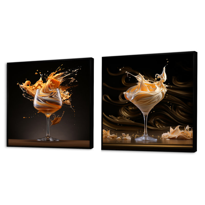 Bourbon Ballet Cocktail - Ensemble de 2 cocktails carrés, Cadre flottant noir, H 16 po x l 33 po