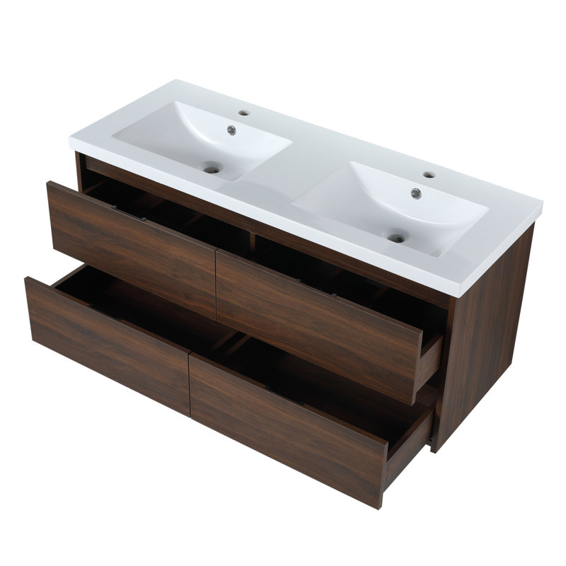 Lavabo de salle de bain en résine, 4 tiroirs à fermeture douce, 48 x 18