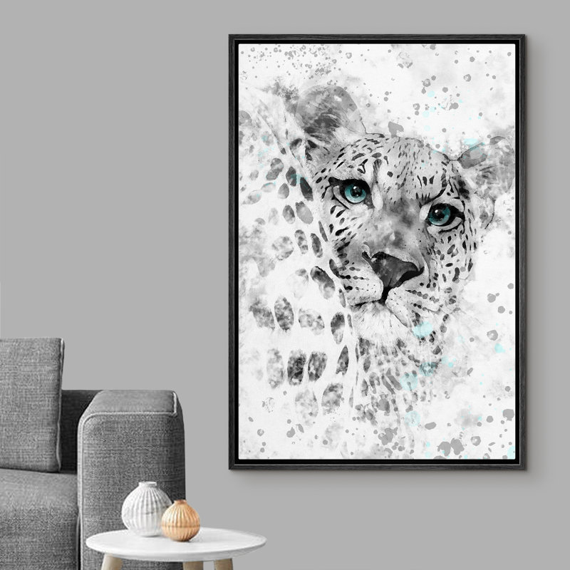 Idea4wall léopard tache d'aquarelle aux yeux bleus ang01, H 24 po x l 16 po x P 1,5 po, Noir