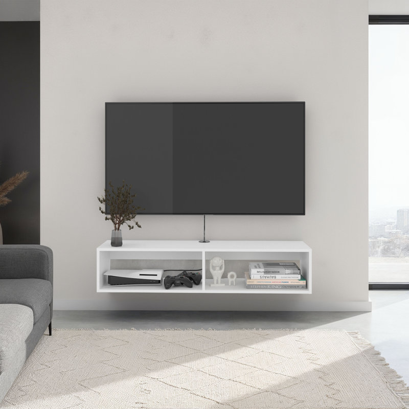 Meuble télé Fallston, salon, Blanc, H 10,4 po x L 59,1 po x l 12,6 po