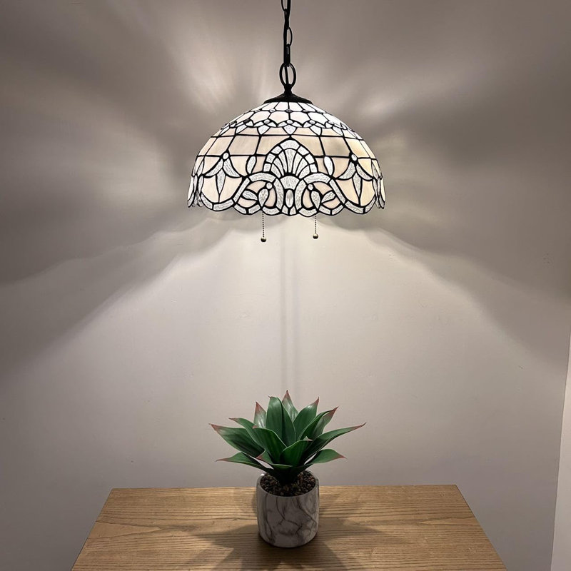 White Stained Glass Bronze LED Pendant Light Fixture