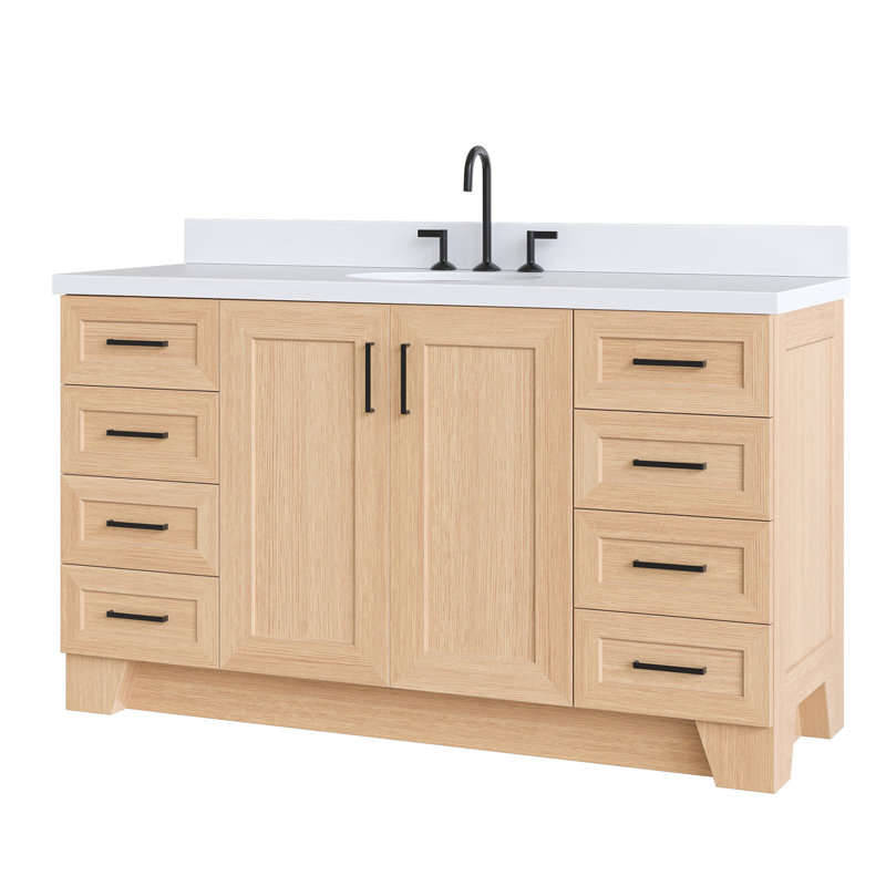 61 IN.  Single Bathroom Vanity, Oval, White Quartz, Vintage Green