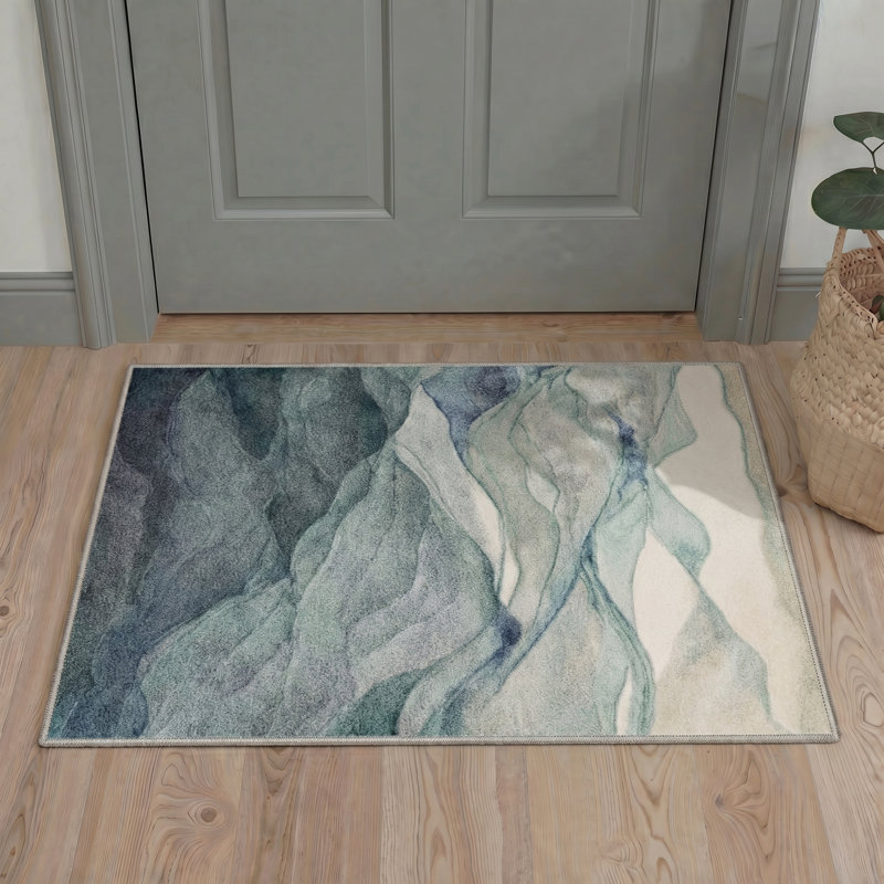 Tonicka Mistara Abstract Machine Washable Green / Beige Indoor Area Rug with Non-Slip Backing, Round 5'