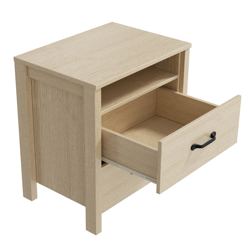 No More Bedside Clutter—This Drawer Nightstand Does It All, Oak