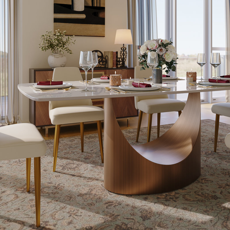Ensemble de salle à manger moderne, ensemble de table de salle à manger rectangulaire pré-assemblé, ensemble de table de salle à manger en pierre frittée avec chaises rembourrées en similicuir