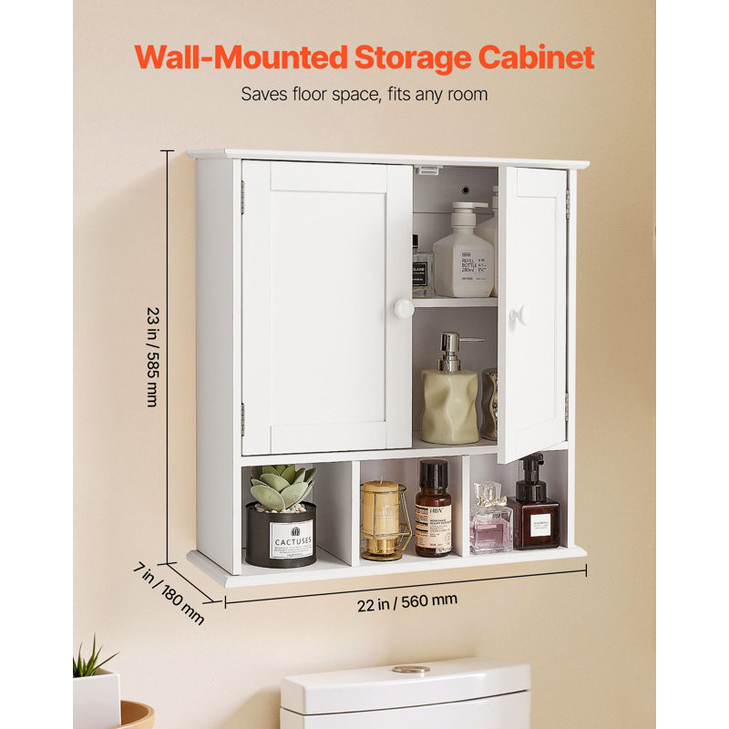 Armoire murale de salle de bain, 2 portes et tablette ajustable, armoire de rangement à suspendre au-dessus de la toilette, organisateur mural avec tablettes et cloison ouverte pour la salle de lavage de la cuisine, blanc