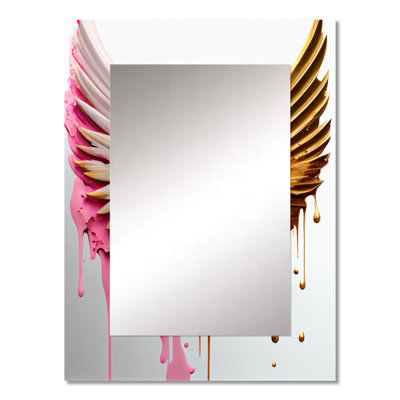 Dusty Pink Angel Wings - Abstract Unique Wall Mirror Decor, Modern Large Mirror, Printed Metal Art