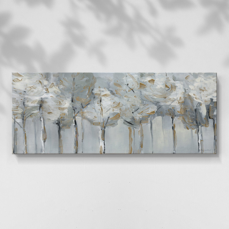 Argent et or arbre - toile tendue avec châssis - prête à être accrochée, H 12 po x l 30 po