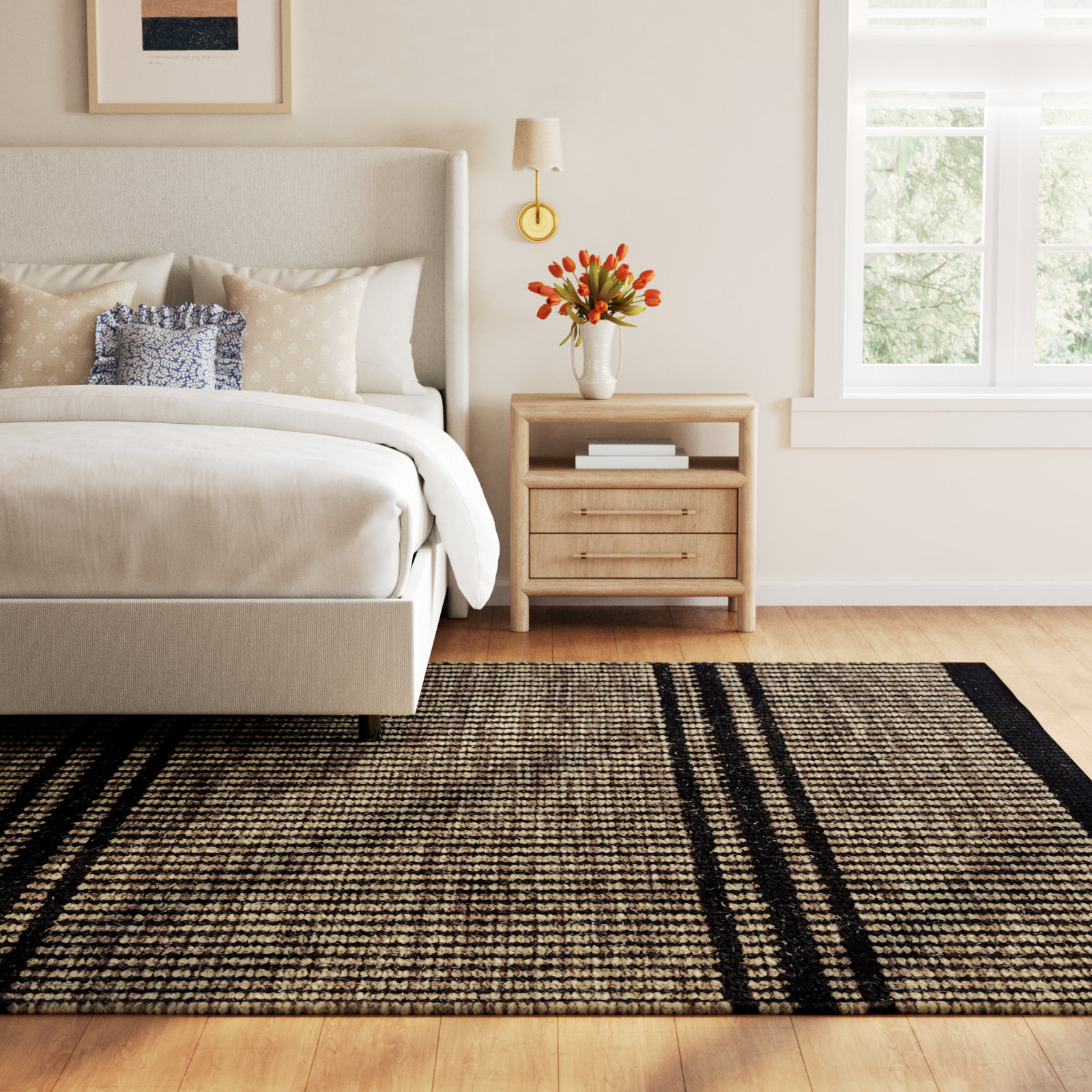 Malta Hand-Woven Striped Wool Rug, Rectangle 5' x 8', Camel