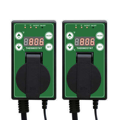 2 Pack Digital Heat Mat Thermostat Controller for Seed Germination, Rooting Fermentation, Reptiles and Brewing, Black