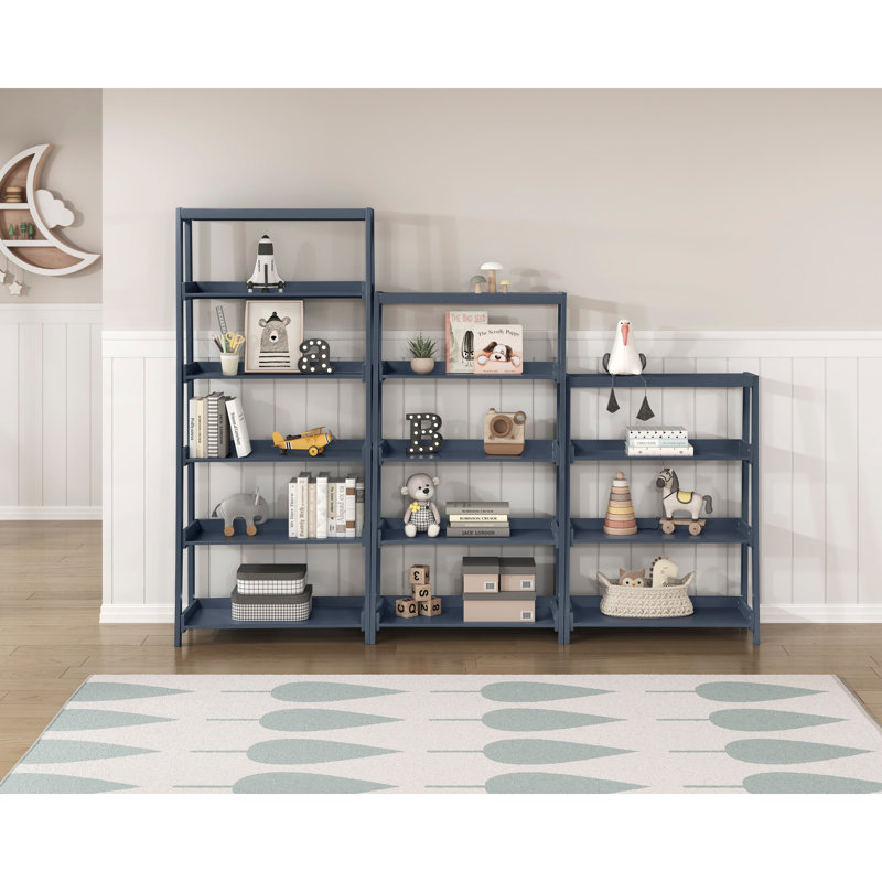 Vertical Storage Display 3-Shelf Bookcase For Home Office Living Room Solid Wood Slate Grey 41 Inch Tall Organizer, Gray