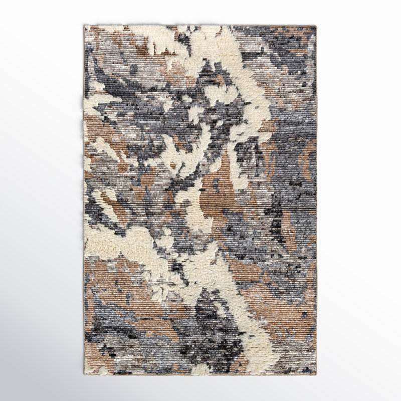 Tapis brun foncé / crème à motif abstrait Zubi, Rectangle 5 pi x 7 pi 6 po