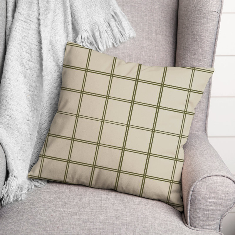 Checkered Throw Pillow, Cream/Green