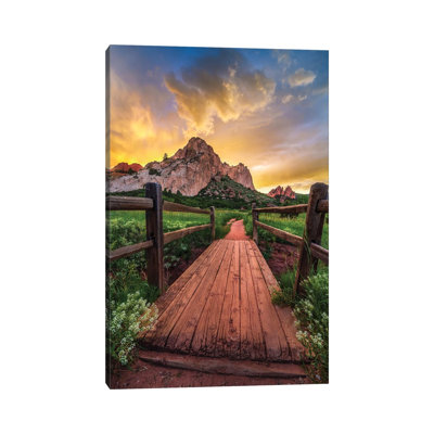 Sunset Sky Over Old Bridge In Garden Of The Gods Park, Colorado Springs 1 Piece Wall Art on Canvas