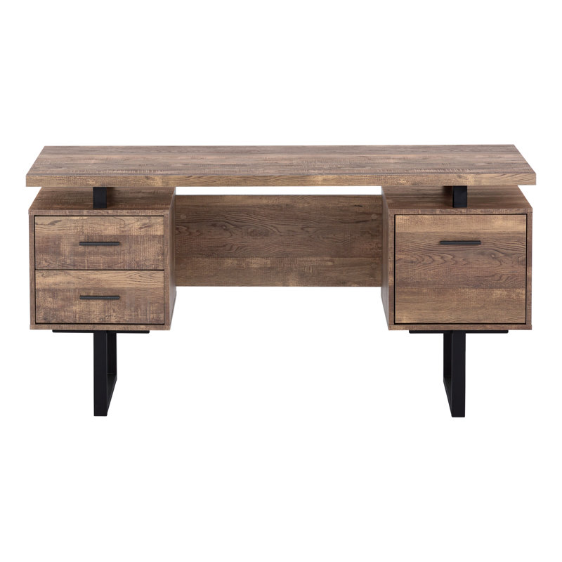Jazarian Computer Desk, Home Office, Laptop, Left, Right Set-up, Storage Drawers, Work, Brown, 30" H x 60" W x 24" D, Black