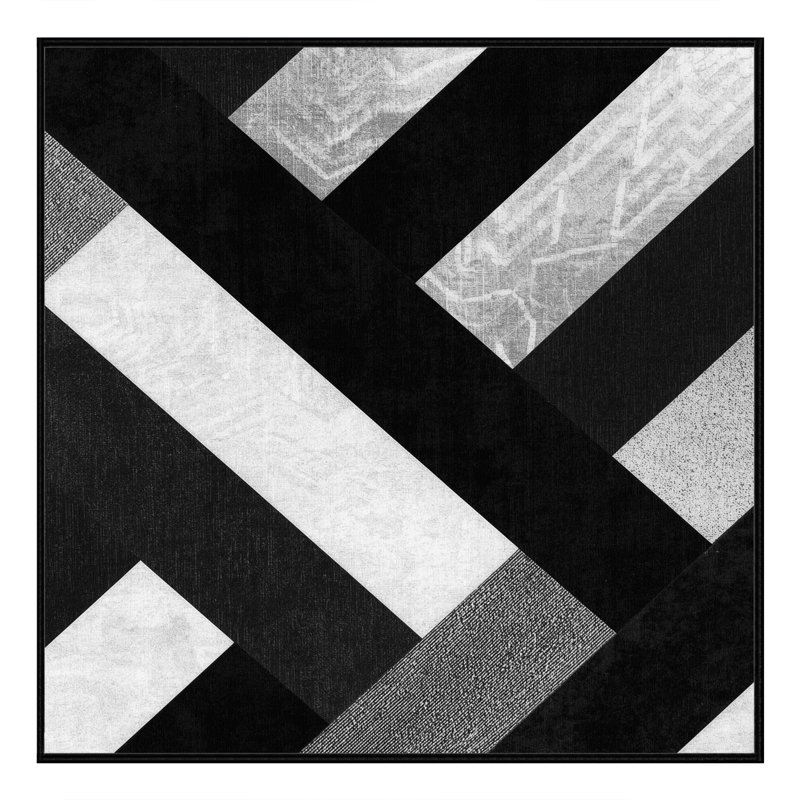 Tapis à motif géométrique doux et moelleux noir et moderne Teterboro, Carré 3 pi