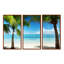 Palmiers et mer - 3 pièces, cadre photo flottant sur toile-644535598-644535596