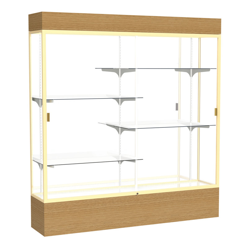 Vitrine lumineuse en placage de bois H 80 "x l 71" Reliant Series, Miroir, Chêne naturel, Champagne