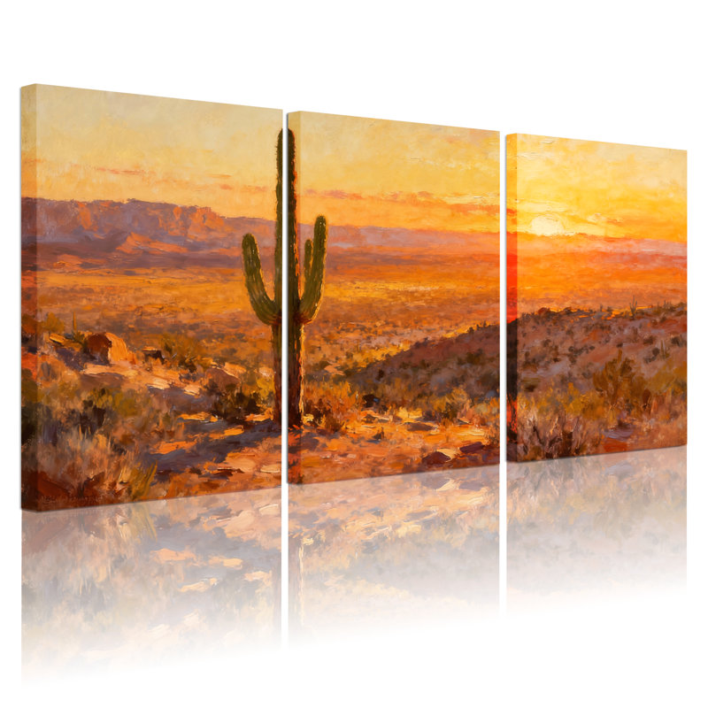 «Cactus Desert Sunset», ensemble de 3 reproductions d'art sur toile, H 18 po x l 36 po
