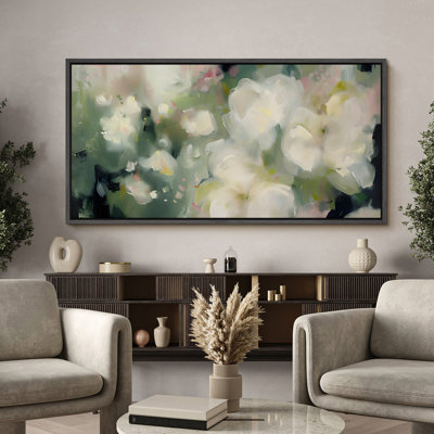 Watercolor Green Relaxing Calm Abstract Floral Oversized Framed Wall Decorations Canvas Print